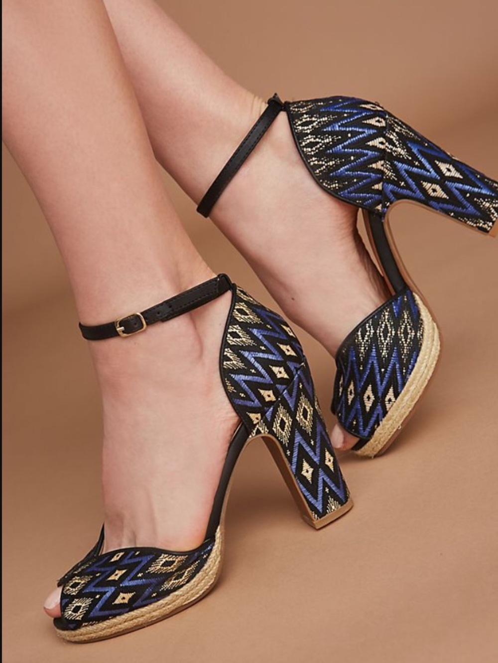 NWOT Tribal Patterned Seychelles Platform Espadrille Peep-toe Wedge Sandals